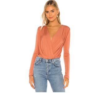 Free People Turnt Surplice Long Sleeve Thong Bodysuit Size M NWT Ginger Spice